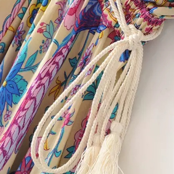 Boho Floral Bird Gypsy Print Maxi Long Dress - Picture 13 of 15